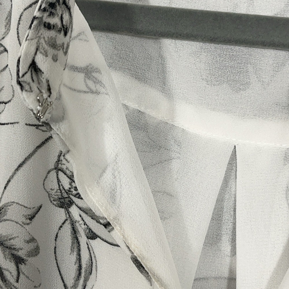Tahari Blouse White Black Floral Flutter Short Sleeve NWT L Sheer Lined Career - Picture 6 of 13
